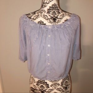 Large Ambiance Blue White Striped Crop Top